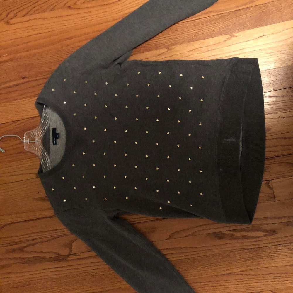 Grey Crewneck Sweater with Little Gold Heart